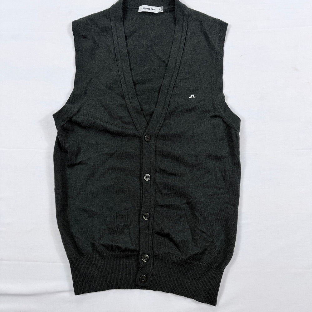 J.Lindeberg Cardigan Sweater Vest 100% Merino Wool Button Front Size‎ M Gray